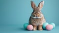 Attitude-Filled Punk Rock Easter Bunny on Vibrant Blue Background Royalty Free Stock Photo