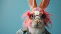 Attitude-Packed Punk Rock Easter Bunny on Blue Background Royalty Free Stock Photo