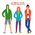 Rebellious teenagers cartoon set