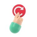Reboot concept. Restarting technology. Hand to push big red button. 3d illustration flat design