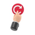 Reboot concept. Restarting technology. Hand to push big red button. 3d illustration flat design.Supports PNG files