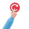 Reboot concept. Restarting technology. Hand to push big red button. 3d illustration flat design.Supports PNG files