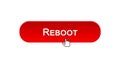 Reboot web interface button clicked with mouse cursor, red color, site design