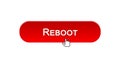 Reboot web interface button clicked with mouse cursor, red color, site design Royalty Free Stock Photo