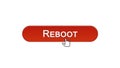 Reboot web interface button clicked with mouse cursor, wine red, site design