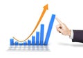 Rebounding chart with hand pushing the tallest bar Royalty Free Stock Photo