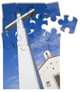 Rebuild or losing our faith - Christian cross concept image in jigsaw puzzle shape