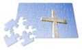 Rebuild or losing our faith - Christian cross concept image in jigsaw puzzle shape