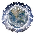 Rebuild the world - concept image with elements from Nasa in jigsaw puzzle shape- Photo composition with image from NASA.- The Royalty Free Stock Photo