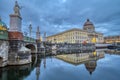 The rebuilt Berlin City Palace at dusk