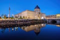 The rebuilt Berlin City Palace and the famous TV Tower at night