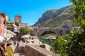Rebuilt iconic ancient bridge in downtown Mostar