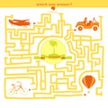 Rebus vector. Funny labyrinth with bike car plane balloon.