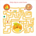 Rebus vector. Funny labyrinth with ship and pirates. Cartoon