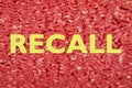 Recall message on close-up of raw ground beef