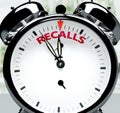 Recalls soon, almost there, in short time - a clock symbolizes a reminder that Recalls is near, will happen and finish quickly in
