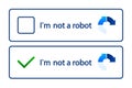 Recaptcha, Im not a robot. Confirmed recaptcha. Im not a robot button. Internet safety concept. Banner for website or Royalty Free Stock Photo