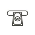 Recceive cash ATM icon vector. Outline banking. Line payment symbol.