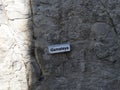 RECCO, ITALY - APRIL 26 2021 - Gamaleya Vaccine name on stone behind the church Royalty Free Stock Photo