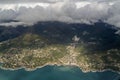 Recco village genoa aerial view before landing on cloudy day Royalty Free Stock Photo