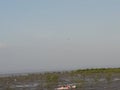 receding sea and cloudy sky