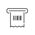 Receipt with barcode printed out. Contactless ATM or payment transaction. Pixel perfect, editable stroke Royalty Free Stock Photo