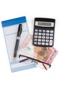 Receipt Book Fountain Pen and calculator Royalty Free Stock Photo