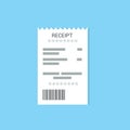 Receipt icon in a flat style isolated on a colored background. Invoice sign. Bill atm template or restaurant paper financial check