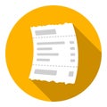 Receipt icon in flat style on white background. E-commerce symbol stock vector illustration. Royalty Free Stock Photo