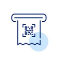 Receipt with qr-code printing out. Contactless ATM or payment transaction. Pixel perfect, editable stroke Royalty Free Stock Photo