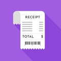 receipt icon with long shadow, flat design Royalty Free Stock Photo