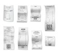 Receipts bill. Paper receipt design, realistic check bills. Store invoice, restaurant cafe atm ticket. Financial Royalty Free Stock Photo