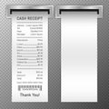 Receipts of realistic payment paper bills for cash or credit card transaction on transparent background. Issuance of a
