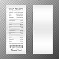 Receipts of realistic payment paper bills for cash or credit card transaction on transparent background. Vector Royalty Free Stock Photo