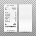 Receipts vector illustration of realistic payment paper bills for cash or credit card transaction. Vector stock illustration