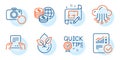 Receive file, Cloud storage and Checked calculation icons set. Vector