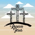 Receive jesus three cross sky light catholicism