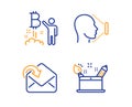 Receive mail, Bitcoin project and Face id icons set. Creativity concept sign. Vector Royalty Free Stock Photo