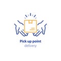 Receive parcel, pick up point, package collection, box in hands, carrier services