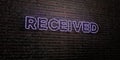 RECEIVED -Realistic Neon Sign on Brick Wall background - 3D rendered royalty free stock image