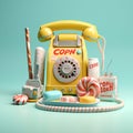 Receiver phone connect modern vintage object telephone call retro old dial classic blue yellow Royalty Free Stock Photo