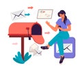 Receiving mail, email and business mailing flat vector illustration isolated