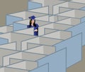 A recent graduate is seen in an office full of cubicles and she is seeing her future as an employee