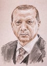 Recep Tayyip Erdogan president of Turkey. Hand drawn artistic po Royalty Free Stock Photo