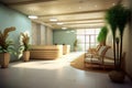 reception area of a wellness center, with aloe vera motifs, natural materials, and a soothing color palette, conveying a sense of