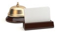 Reception bell and blank business card, 3D illustration