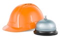 Reception bell with Construction Orange Hard Hat. 3D rendering