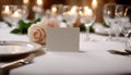 reception blank closeup tablecloth setting decoration placecard fork table place wedding white Royalty Free Stock Photo