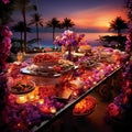 Reception Buffet Against Mesmerizing Sunset