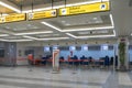 Reception counters flying away in the flight check-in lounge at the Nikola Tesla International Airport near the city of Belgrade i